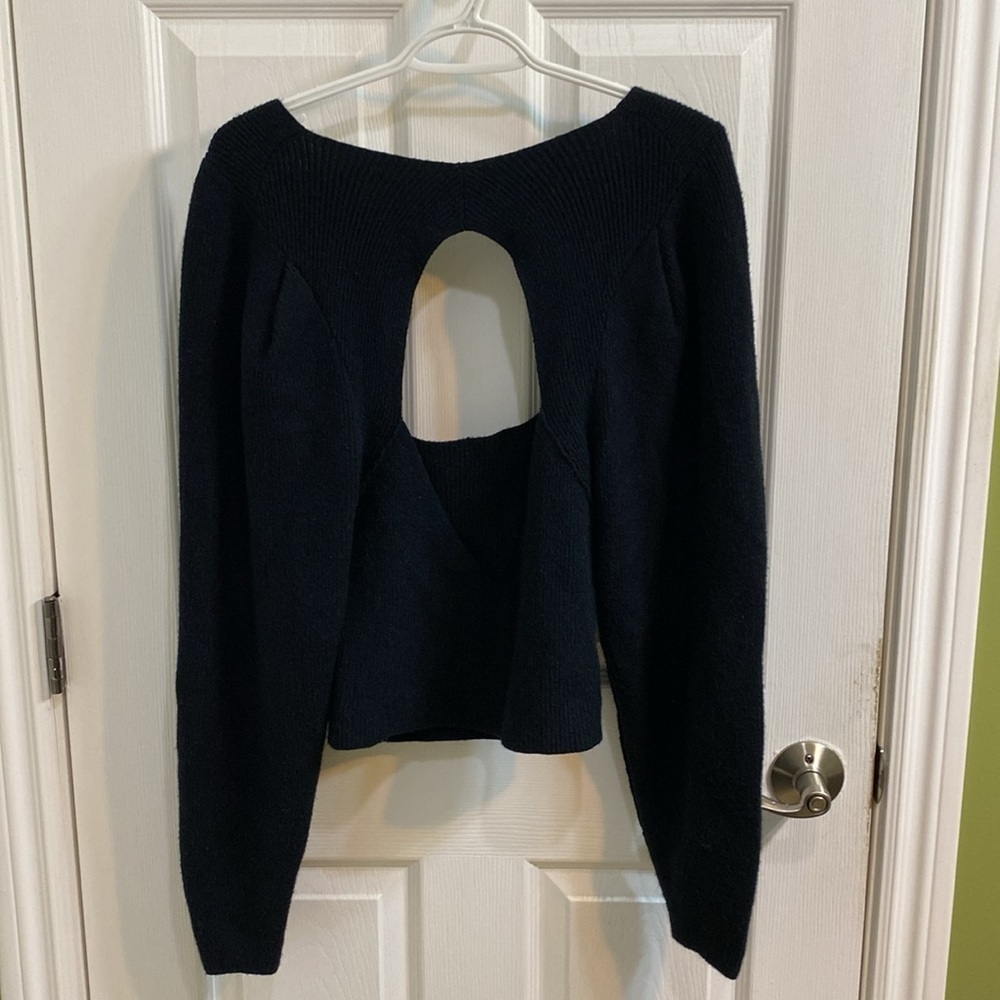 Free People Saffron Open Back Sweater Womens Medium Black Square Neck Ribbed - Picture 5 of 7